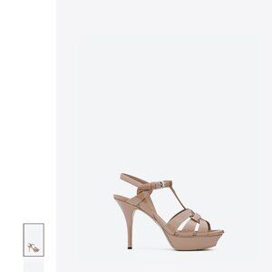 Yves Saint Laurent Tribute Sandals - Neutral Patent Leather Platform -US 10